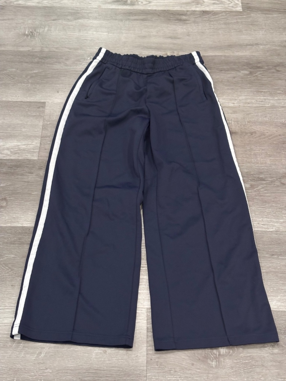 Athleta Venice High Rise Track Stripe Wide Leg Pant Navy White Womens S